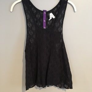 Black lace tank with purple snaps in back